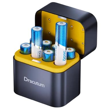 Dracutum Rechargeable AA Batteries - 3600mWh 2000+ Cycles 1.5V Rechargeable Lithium AA Battery with Charger, Long Lasting Doubel A Batteries 8-Pack