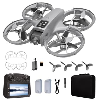 Drone With HD Camera 4.5inch Screen Controller, Under 250g Mini RC Quadcopter Headless Mode One-Key Takeoff/Landing Optical Flow Positioning M23 Drones with 2 Batteries for Adult Beginners (Grey)