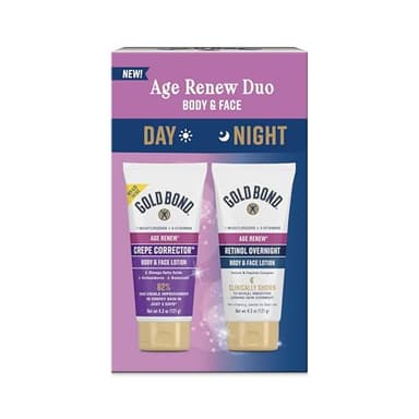 Gold Bond Age Renew Day & Night Duo Lotion Set for Body & Face, Crepe Corrector & Retinol Overnight Lotion Visibly Firms Skin & Visibly Smooths Skin, 8.6 oz