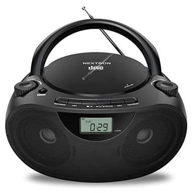 Nextron Portable CD Player Bluetooth Boombox with AM/FM Radio, USB, AUX-in, Headphone Jack, CD-R/RW & MP3-CD Compatible, Stereo Sound with Bass Boost, AC/Battery Operated – Black