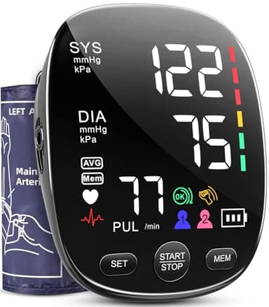 AILE Blood Pressure Monitor for Home Use, Automatic Upper Arm Blood Pressure Monitor - Skin-Friendly Blood Pressure Cuff for Adults - Extra-Large Colour Screen - Accurate BP Machine 2 * 120 Readings