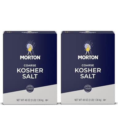 Morton Coarse Kosher Salt – Large Flaky Salt Crystals, Kosher Certified | Perfect for Pinching, Brining, Grilling, Baking | 3 lbs (2-Pack)