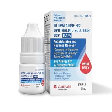 Glenmark Therapeutics Olopatadine Eye Drops for Allergies, Redness Relief, Antihistamine Eye Drops, Allergy Relief from Pet Dander, Pollen, Grass, Ragweed, Works in Minutes, Olopatadine HCl 0.1%, 5ml