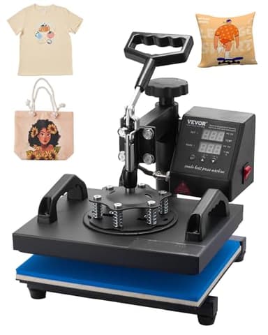 VEVOR Heat Press, 12x10in Heat Press Machine, Clamshell Sublimation Transfer Printer Fast Heat-up, Digital Precise Temperature Control, Vinyl Heat Press for T-Shirts Bags Garments Mats Puzzles, 650W