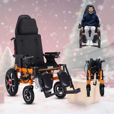 Reclining Electric Wheelchairs for Adults,20" Seat Width All Terrain Power Wheelchair,30Miles Lighweight Motorized Wheelchair for Seniors with Adjustable Backrest,Foldable Reclining Wheelchairs(8006)