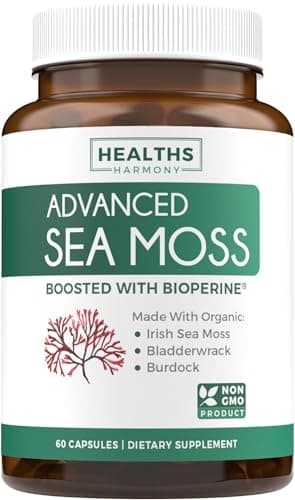 Organic Irish Sea Moss Capsules - Organic Sea Moss Capsules with Bladderwrack Burdock Root and Black Pepper Extract for Enhanced Absorption - Vegan Non-GMO & Made in The USA (1 Month Supply)