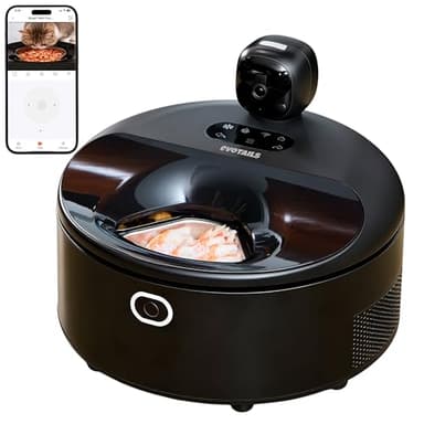 EVOTAILS Wet Food Automatic Cat Feeder with Camera, Semiconductor Cooling & Heating with Stainless Steel Bowl, APP Control with Camera & Meal Call, 5 Fresh Meals Pet Food Dispenser (Black)