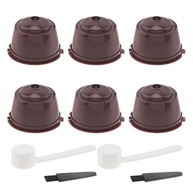 TQEONKL 6Pcs Reusable Coffee Capsule for Nescafe Dolce Gusto Machine,Reusable Refillable Coffee Capsule Filter Cup Kit with Cleaning Brush and Measuring Spoon
