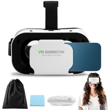 VR Headset, 3D VR Glasses Virtual Reality Headset for Kids & Adults with Controller, Universal Virtual Reality Goggles Compatible 4.7-6.5" for Movies,TV Video Games(Color:White)
