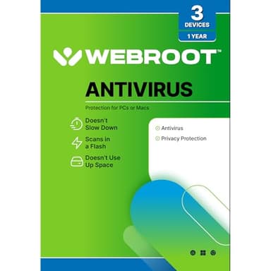 Webroot Antivirus Software 2026 | 3 Device | 1 Year PC/Mac with Keycard