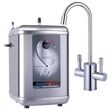 Ready Hot 41-RH-200-F560-CH Instant Hot Water Dispenser System, 2.5 Quarts, Manual Dial Dual Lever Hot and Cold Water Faucet Polished Chrome