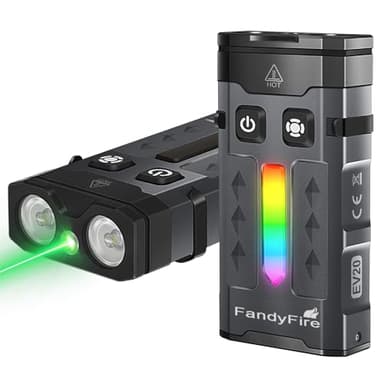 FandyFire 1100 Lumen Small EDC Keychain Flashlight with Green Beam - Rechargeable RGB LED Clip on Flashlight, Multi-Functional and Magnetic Tail Suitable for Outdoor Emergency Gear