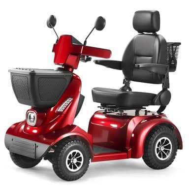 Heavy Duty 4 Wheel Mobility Scooter for Seniors & Adults, 500 lbs Capacity, Electric Powered Chair with 1000W Motor, All-Terrain Fast Travel, 30 Miles Long Range Battery, Bluetooth Speaker (Red)