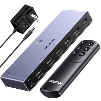 UGREEN 8K@60Hz HDMI Switch 5 in 1 Out Aluminum Support 4K@240Hz HDR10+ HDCP 2.3 CEC HDMI 2.1 Switcher Splitter with Power Adapter Compatible with PS5/4 Xbox Nintendo Switch Roku Apple TV Fire Stick
