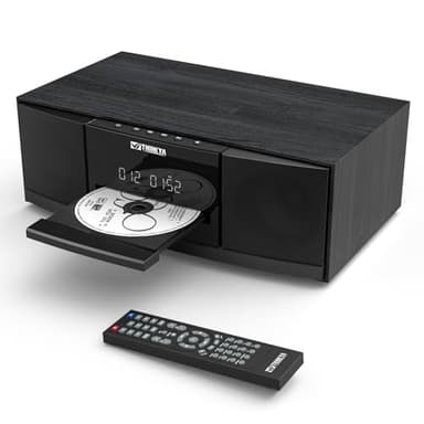 Vintage Bluetooth Stereo System for Home, THINKYA 36W RMS Micro HiFi Systems CD Player Dual 3” Bass with Bluetooth Audio Streaming, FM Radio, USB Port, Aux-in, Remote Control(NO Clock & Alarm)