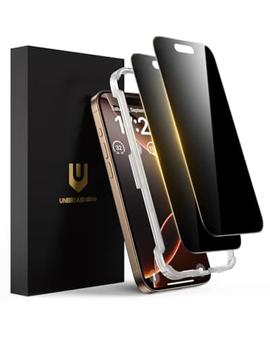 UNBREAKcable Privacy Screen Protector for iPhone 16 Pro, Anti-Spy Shatterproof Tempered Glass [True 28°Anti Spy] [9H Hardness] [Easy Installation Frame] Black Protector for iPhone 6.3" - 2 Pack