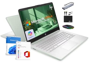 HP 14" Laptop 2025 Business Student Slim Computer, Lifetime MS Office, Copilot AI, Quad-Core Intel CPU, 16GB RAM, 628GB Storage (128GB UFS+500GB Ext), MarxsolAccessory, Wi-Fi 6, Win 11 Pro, Green