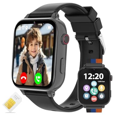 4G Kids Smart Watch - Smartwatch for Kids with SIM Card , GPS Tracker, Video Calling & Voice Chat, One-Key SOS, Alarm Clock, HD Camera, Class Mode, Pedometer, Phone Watch for 4-12 Children (Black)