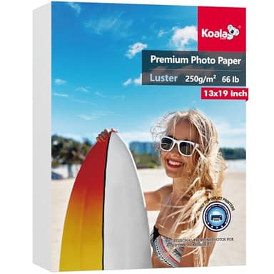 Koala Premium Photo Paper 13x19 In Luster Photo Printer Paper for Inkjet Printer Water-Resistant Soft Gloss 66lb 50 Sheets