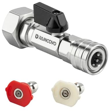 Raincovo Garden Hose Shut Off Valve to Pressure Washer Adapter, 3/4" GHT to 1/4" Quick Connect, Convert Water Hose into Power Washer Nozzle Tips, Car Washing Nozzle & Hose Attachment