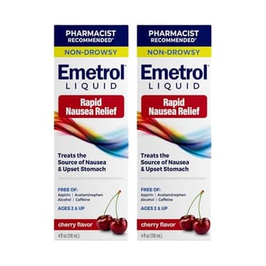 Emetrol Non-Drowsy Liquid Nausea Relief - Upset Stomach Medicine - Pharmacist Recommended Nausea Relief - Cherry Flavor - 4fl oz, 2 Pack