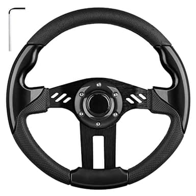LEAPGOMAX Golf Cart Steering Wheel with Premium Grip Leather and Ergonomic Design Fit for EZGO TXT/RXV/Marathon, Club Car DS/Precedent/Tempo/Onward, Yamaha G1-G29 Carts (Black)