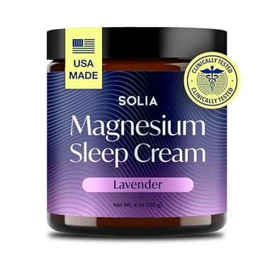Solia Magnesium Sleep Cream, USA-Made Topical Magnesium Lotion for Sleep, Lavender Lotion for Feet Pain, Nighttime Mag Oil Body Butter, Foot Cream for Leg Cramps, Relaxing Rub for Muscle Soreness, 4oz