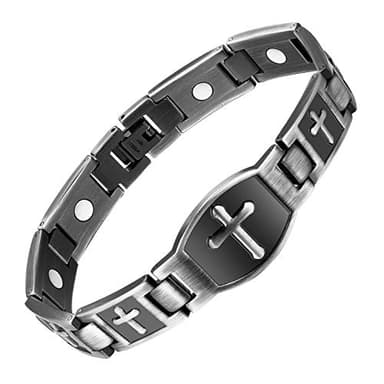 Jecanori Magnetic Bracelets for Men - Titanium Steel Cross Design, Adjustable Length with Sizing Tool, Hypoallergenic, Corrosion-Resistant,Grey