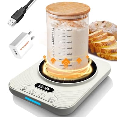 Sourdough Starter Warmer Mat,Temperature Control Range 70°F-110°F, Accurate to 1°F, with Timer Switch Function(0-24 hours),Smart Memory,Powered by USB,Ideal for Home Baking. (White)