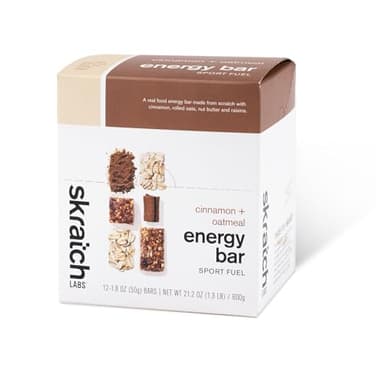 Skratch Labs Energy Bar | Cinnamon + Oatmeal (12 Pack) | Plant Based Healthy Snack | Low Sugar - 5g Protein | Non-GMO, Gluten Free, Soy Free, Vegan, Kosher