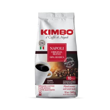Kimbo Napoli Original Blend 100% Arabica Ground Coffee | 10/13 Intensity | Dark Roast with Floral & Sweet Flavor | 12 oz (340g) bag