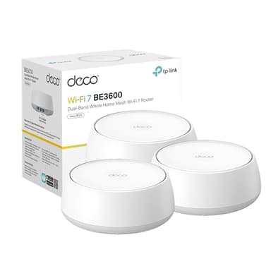TP-Link Deco 7 BE23 Dual-Band BE3600 WiFi 7 Mesh Wi-Fi System | 4-Stream 3.6 Gbps, 160 Mhz | Covers up to 6,500 Sq.Ft | 2× 2.5G Ports Wired Backhaul | VPN,MLO,AI-Roaming, HomeShield, 3-Pack