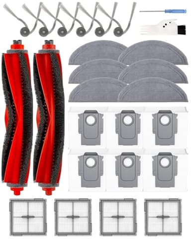 26PCS Q10 S5+ Accessories Sets for Roborock Q10 S5+/S5/X5/X5+ Robot Vacuum Cleaner, Replacement Parts Kit: 2 Main Brush 6 Side Brushes 4 HEPA Filters 6 Dust Bags 6 Mop Pads