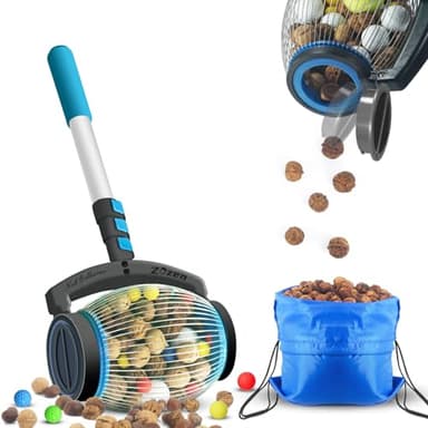 Zozen Nut Gatherer, Acorn Picker Upper, Pecan Picker Upper - Side Opening Dump, Apply to Acorns, Pecans, Buckeyes, Hickory Nuts, Nerf Balls, Golf Balls, Objects Size 3/8'' to 1''; 1 Gallon