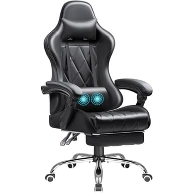 Shahoo Gaming Chair with Footrest and Massage Lumbar Support, Computer Game Chairs Ergonomic Office Seat Height Adjustable with Headrest, Black