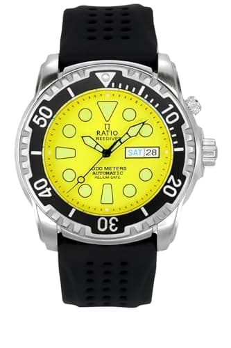 RATIO FreeDiver Helium-Safe Dive Watch Sapphire Crystal Automatic Diver Watch 1000M Water Resistant Diving Watch for Men (Yellow)