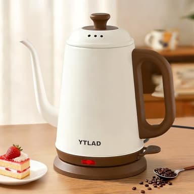 YTLAD Gooseneck Electric Kettle 1L, 1000W Fast Boiling for Pour-Over Coffee & Tea, 304 Stainless Steel BPA-Free, Precise Flow Spout, Auto Shut-Off & Boil-Dry Protection, Retro Style (White)