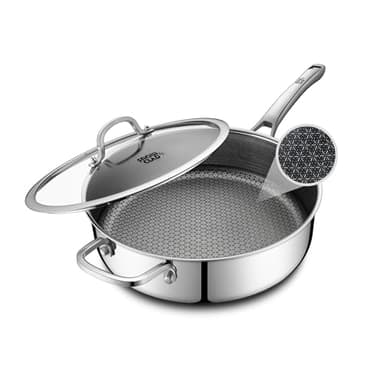SNOWCLAD Frying Pans Nonstick with Lid,Hybrid Non Stick 5 Quart Saute pan,PFOA Free Cookware,Stainless Steel skillet,12 inch Deep Saute Pan,Dishwasher&Oven Safe,Works on All Cooktops