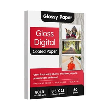 8.5 x 11 Double Sided C2S Glossy Paper for Full Color Laser Printing, Great for Photos Brochures Flyers Posters Business and Everyday Printing, 80lb Text (32lb Bond), Acid Free Gloss Coated, 50 Sheets