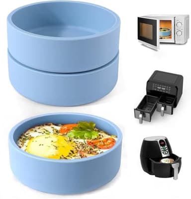 3Pcs ZHYEEDAA Air Fryer Egg Mold,Silicone Egg Molds, Individual Egg Bite Maker Reusable Egg Molds, Microwave Egg Cooker, BPA Free, Dishwasher Safe (Round-Blue)