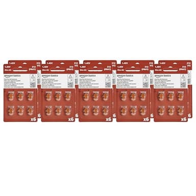 Amazon Basics 60-Pack Hearing Aid Batteries Size 312, 1.45 Volt, Zinc Air Technology, Long-Lasting, 4-Year Shelf Life, Mercury Free, Brown Tab, Child-Safe Package
