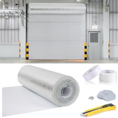 Tandefio Roll up Garage Door Insulation Kit for Cooling Metal Buildings White Reflective Foam Aluminum Foil Summer Barrier Warehouse Insulation Panels for 2 Doors 12'x12'
