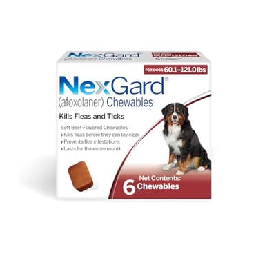 NexGard® (afoxolaner) Flea and Tick Protection for Dogs Oral Soft Beef Flavored Chewables, 60.1 to 121 lbs (Red Box) 6 Chews (6 Month Supply)