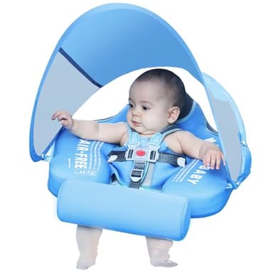 Mambobaby Float with Canopy Size Improved Non Inflatable Infant Baby Pool Float Smart Mambo Float Swim Trainer Baby Swim Float Mambo Baby Float Solid Air Free Water Waist Swimming Ring