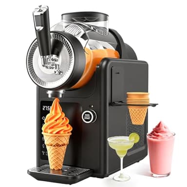 SYINTAO Slushie Machine No Ice Needed, 2-in-1 Frozen Drink & Soft Serve Ice Cream Maker, 75oz Self-Chilling Slushy Maker with 5 Presets, LED Display & Auto Clean for Home & Party (Black)