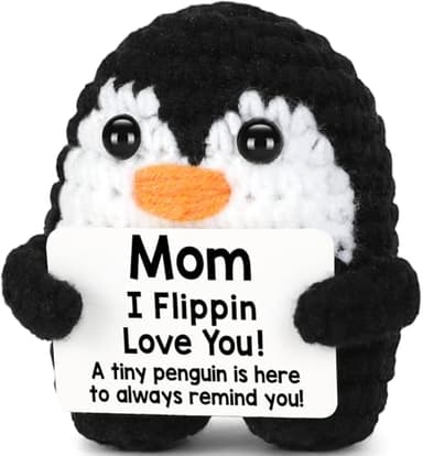 Birthday Gifts for Mom from Daughter Son, Handmade Crochet Mini Penguin Mom Gifts for Easter Birthday Mother‘s Day Mama Mother in Law Bonus Step, Funny I Love You Moms Mothers Day Small Cute Decor