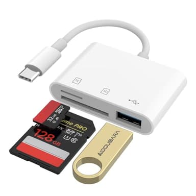 USB C SD Card Reader for iPhone 17/16/15, AIDOUBARA Memory Card Reader with SD Micro SD and USB Port, Digital Camera Adapter Compatible with iPad, Mac, MacBook, Kodak Pixpro and More Type C Devices