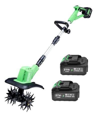 Cordless Tiller Cultivator, 360RPM Battery Powered Garden Cultivator, with 2 * 3.0Ah Batteries & Charger, 9In Tilling Width & 6In Depth Tiller for Gardening