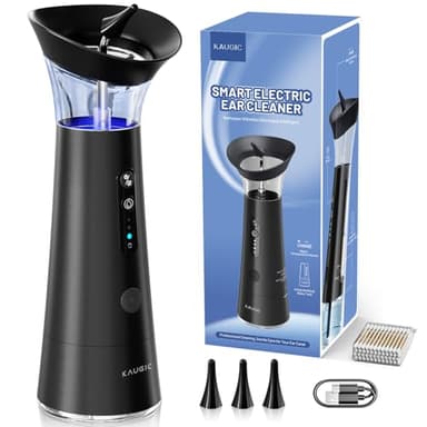 Ear Wax Removal with One-Piece Waste Tank, FSA-HSA-Eligible, Water Powered Ear Cleaner, Electric Ear Cleaning Kit with Water Temperature Sensor, Ear Irrigation Flushing System, Black