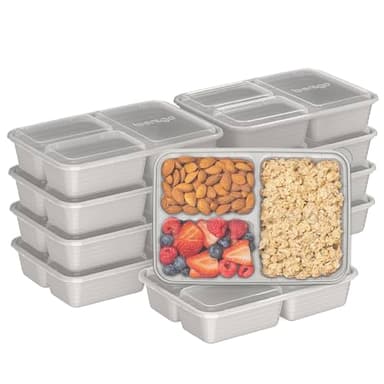 Bentgo Prep - 20-Piece 3-Compartment Reusable Meal Prep Containers with Lids, PFAS & BPA Free Materials, Durable, Microwave, Freezer, & Dishwasher Safe To Go Food Storage (Stone Gray)
